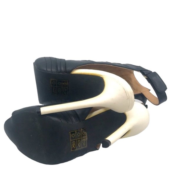 FRH Black/White Open-Toed Stilettos Size 6.5 - Picture 10 of 11